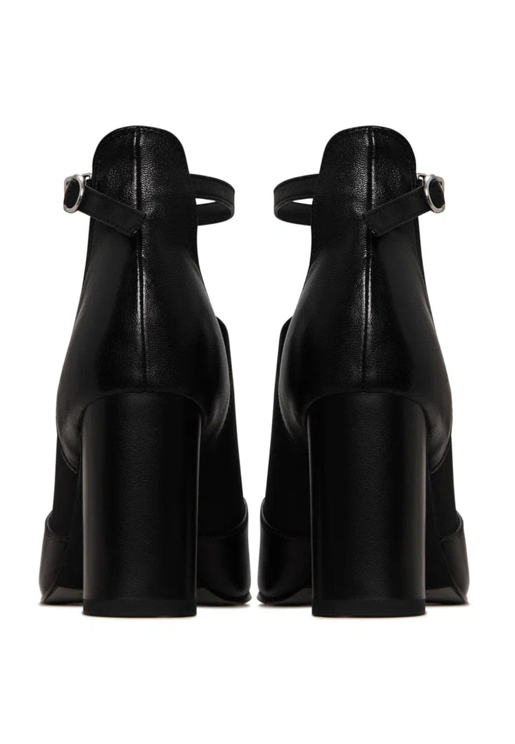 Elevated T-Strap Block Heels - Black