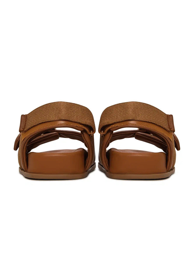 Bold Buckle Wedge Sandals - Beige