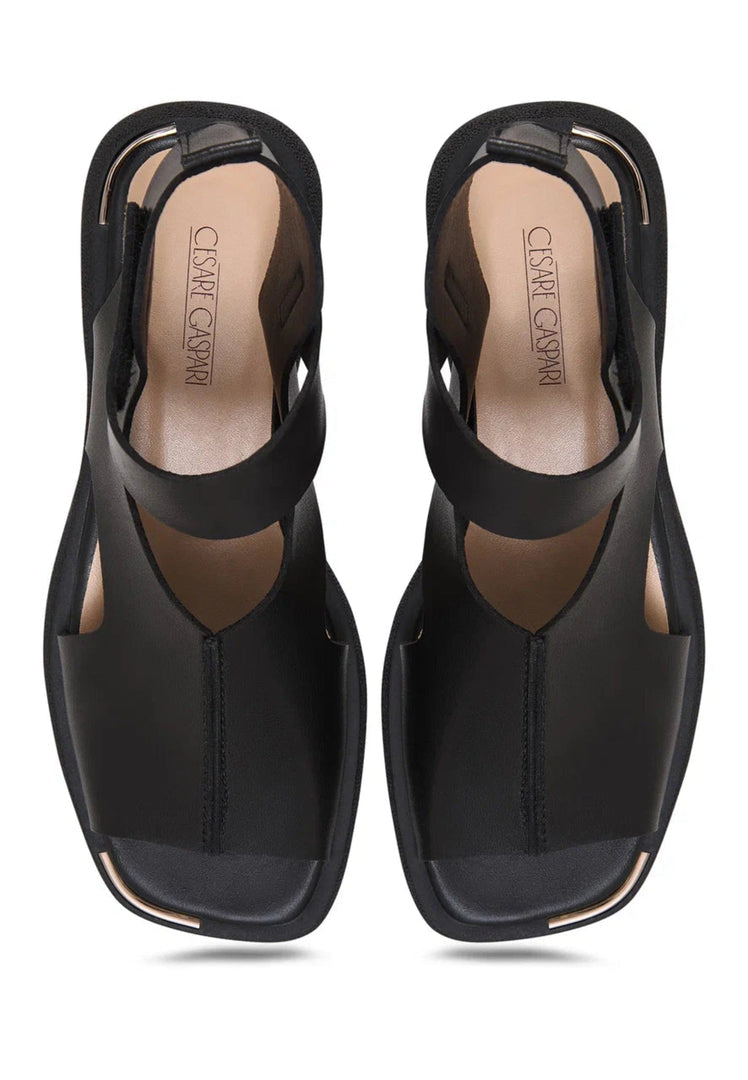 Black Leather Ankle Strap Sandals