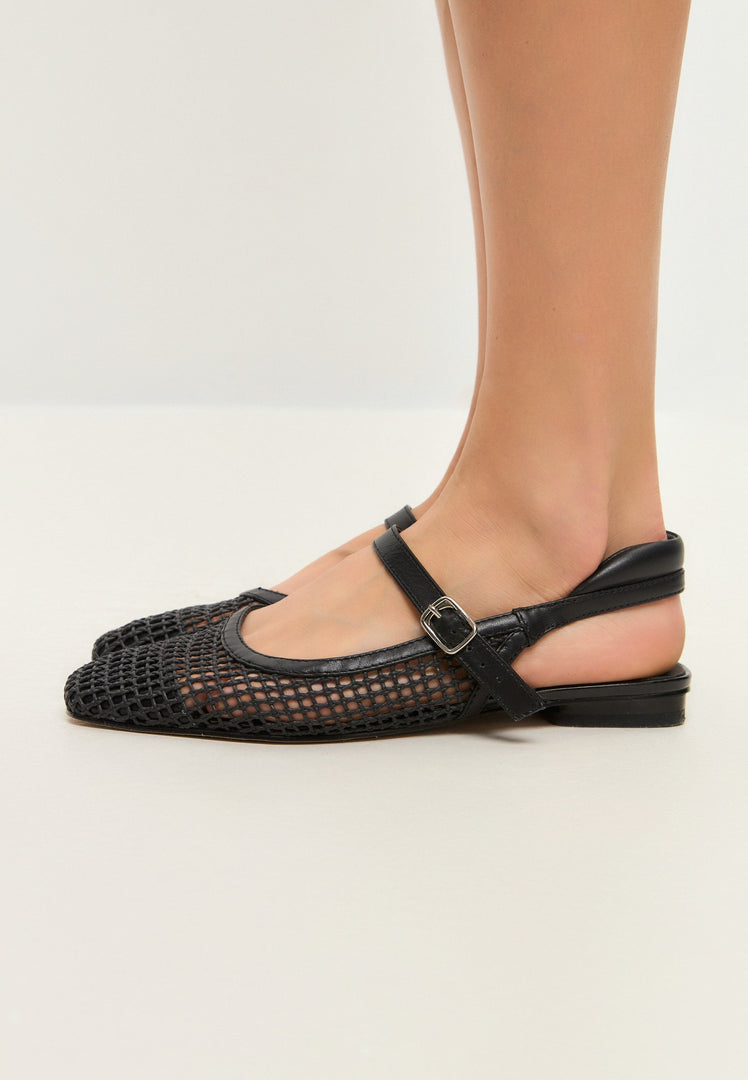 Gewebte Slingback-Flats - Schwarz