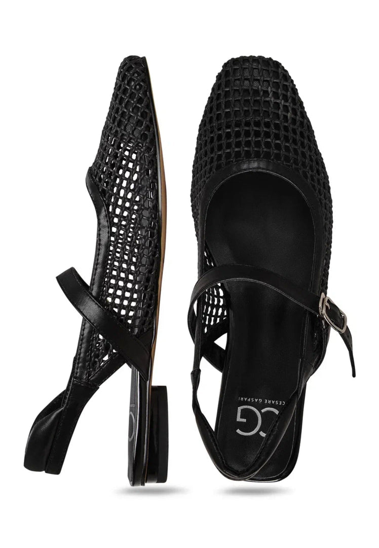 Gewebte Slingback-Flats - Schwarz