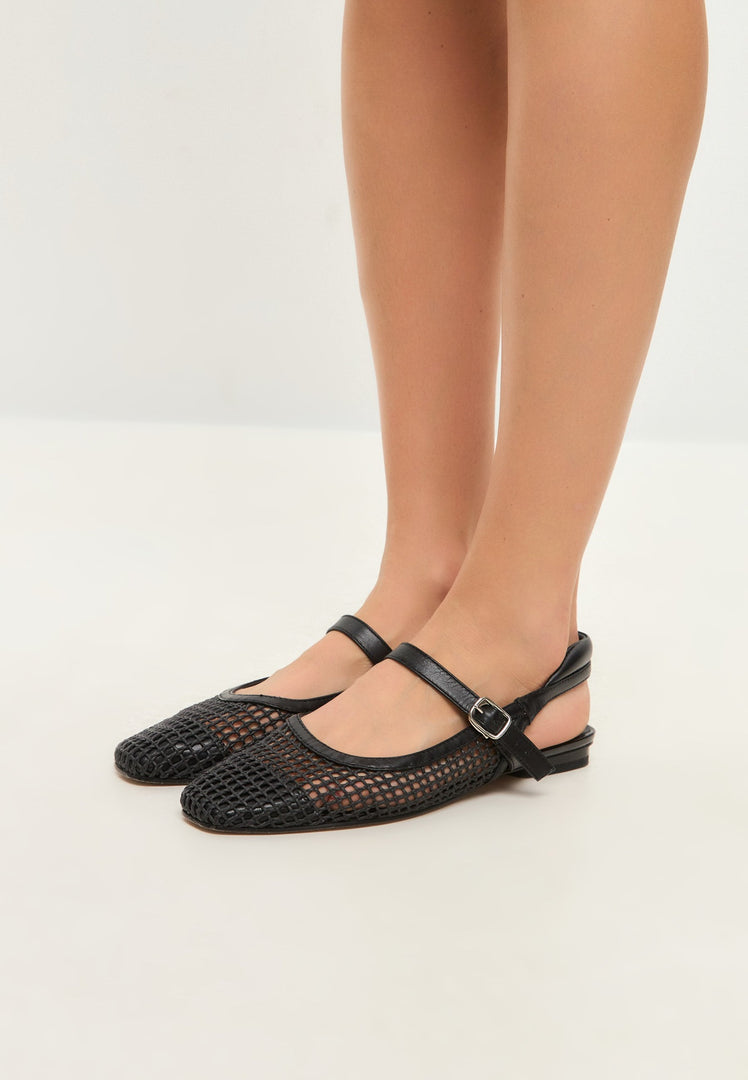 Gewebte Slingback-Flats - Schwarz