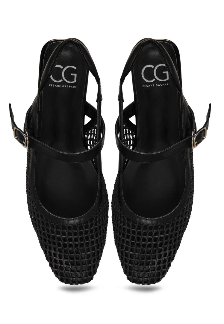 Gewebte Slingback-Flats - Schwarz