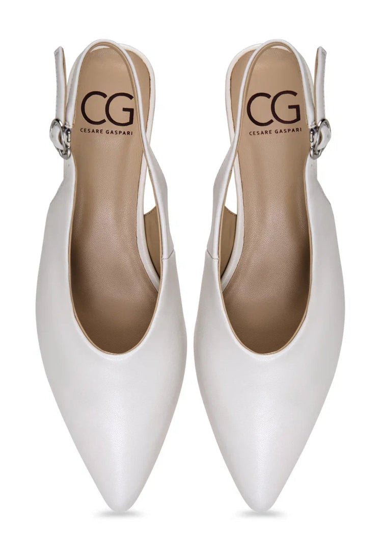 Minimalist Slingback Kitten Heels - White