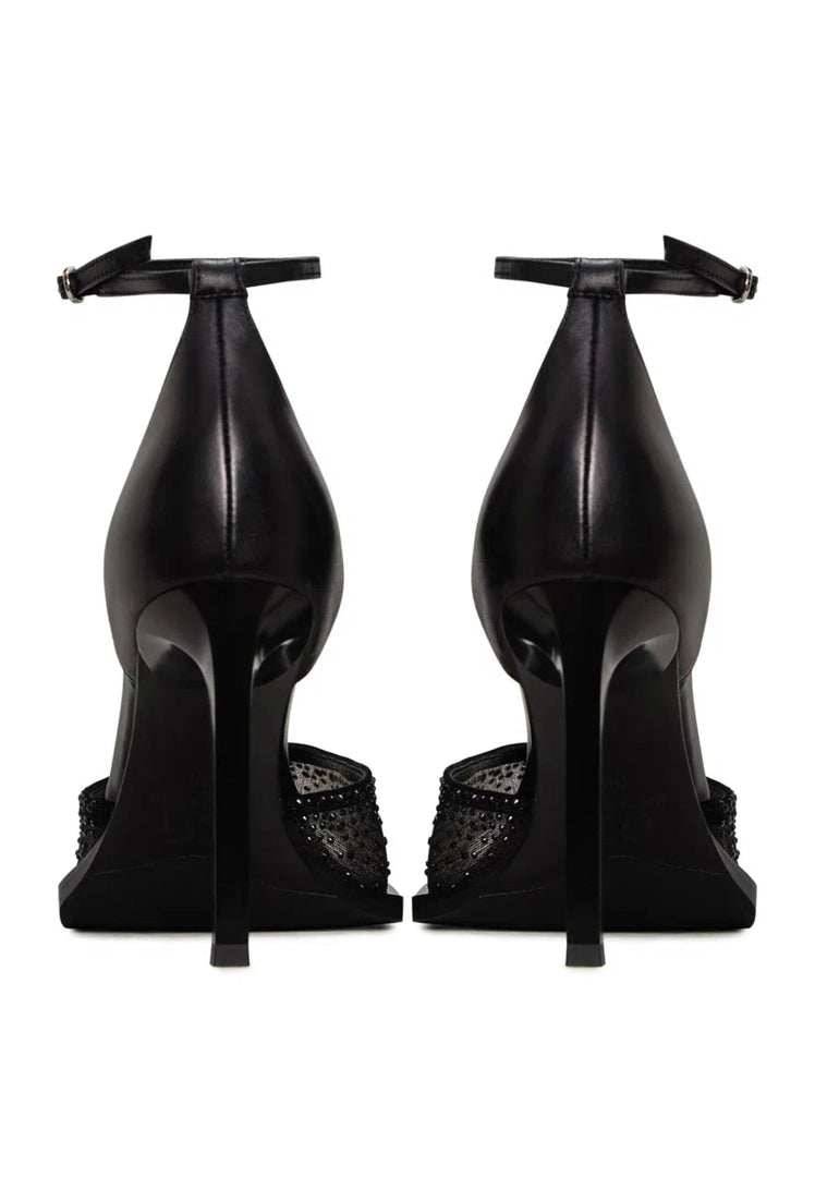 Luxe Crystal Ankle-Strap Heels - Black