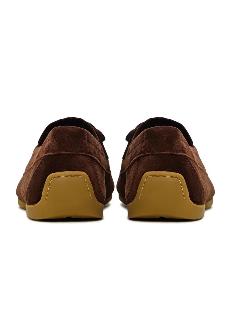 Suede Lace-Up Loafers - Brown