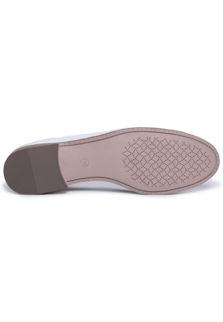 A stylish pair of men's white perforated bow-tie loafers - the perfect formal dress shoes.
