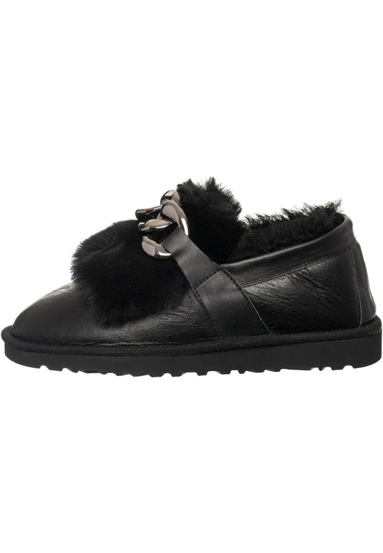 Mit Kettenfell gefütterte Loafers - Schwarz