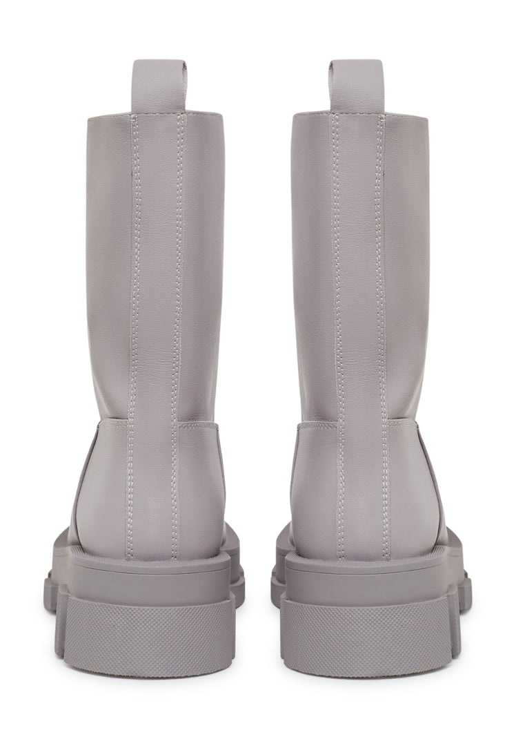 Chunky Sole Leather Ankle Boots - Beige