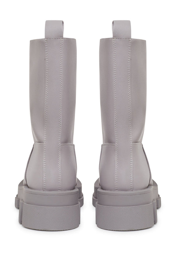 Chunky Sole Leather Ankle Boots - Beige