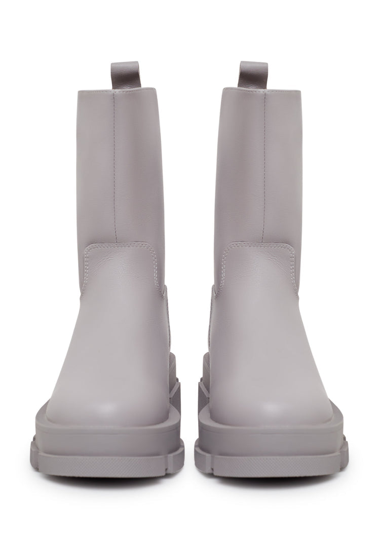 Chunky Sole Leather Ankle Boots - Beige