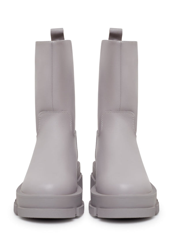 Chunky Sole Leather Ankle Boots - Beige