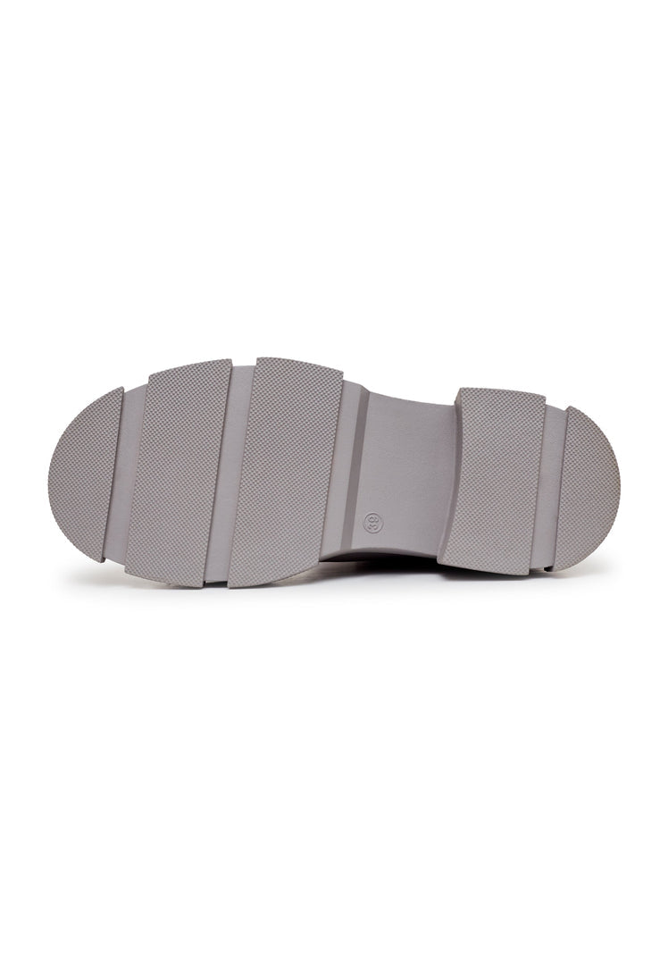 Chunky Sole Leather Ankle Boots - Beige