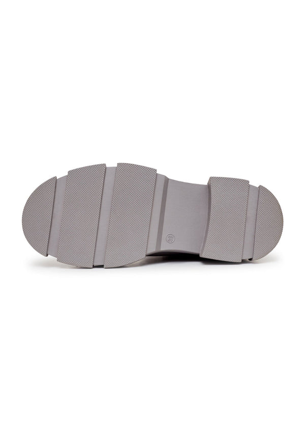 Chunky Sole Leather Ankle Boots - Beige