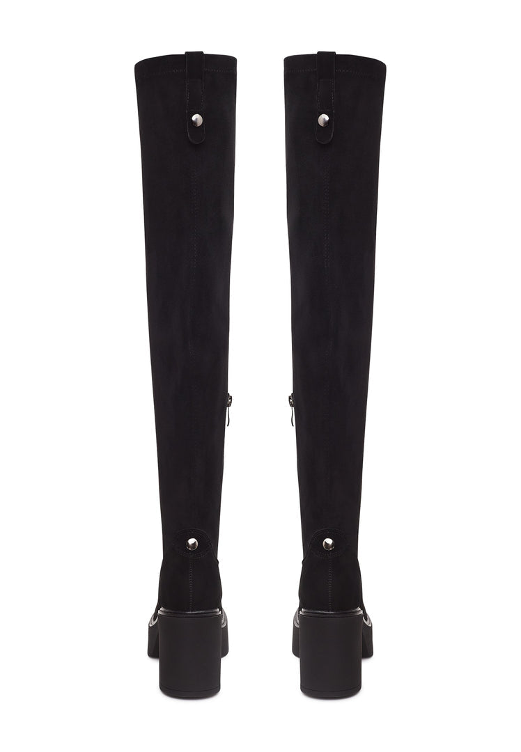 Platform Over-The-Knee Boots - Black Suede