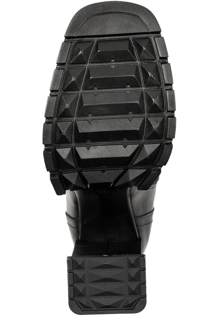 A fashionable pair of women's studded combat boots with edgy details and a heeled design.