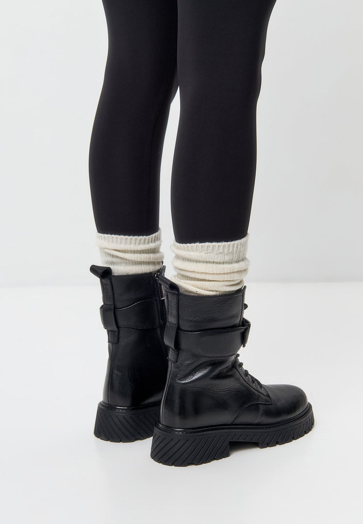 Robuste Schnürstiefel Betty mit Innensohle aus Wolle - Schwarz