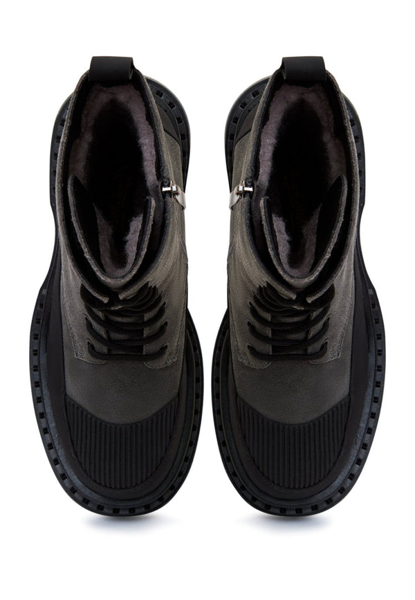 Elegant Lace-up Ankle Boots - Grey