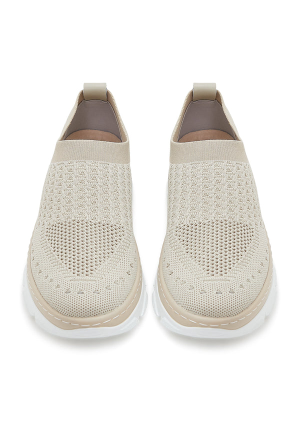 Knit Slip-On Sneakers - Beige
