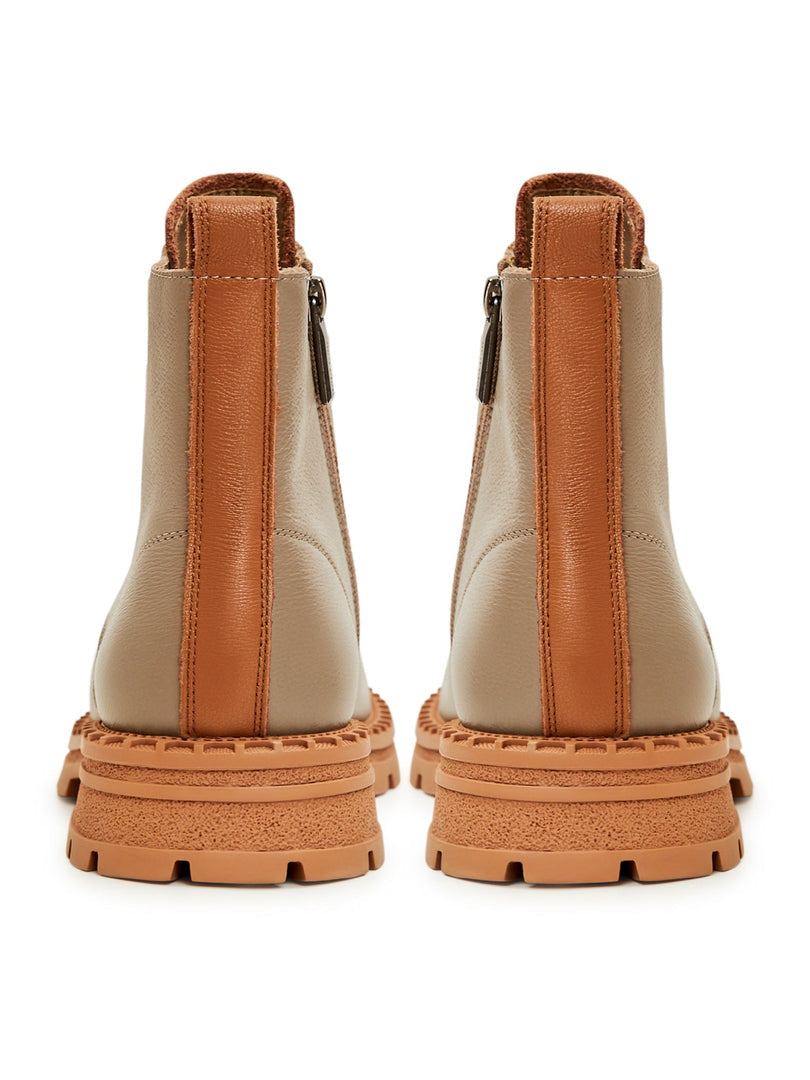 Leather Lace-up Ankle Boots - Beige