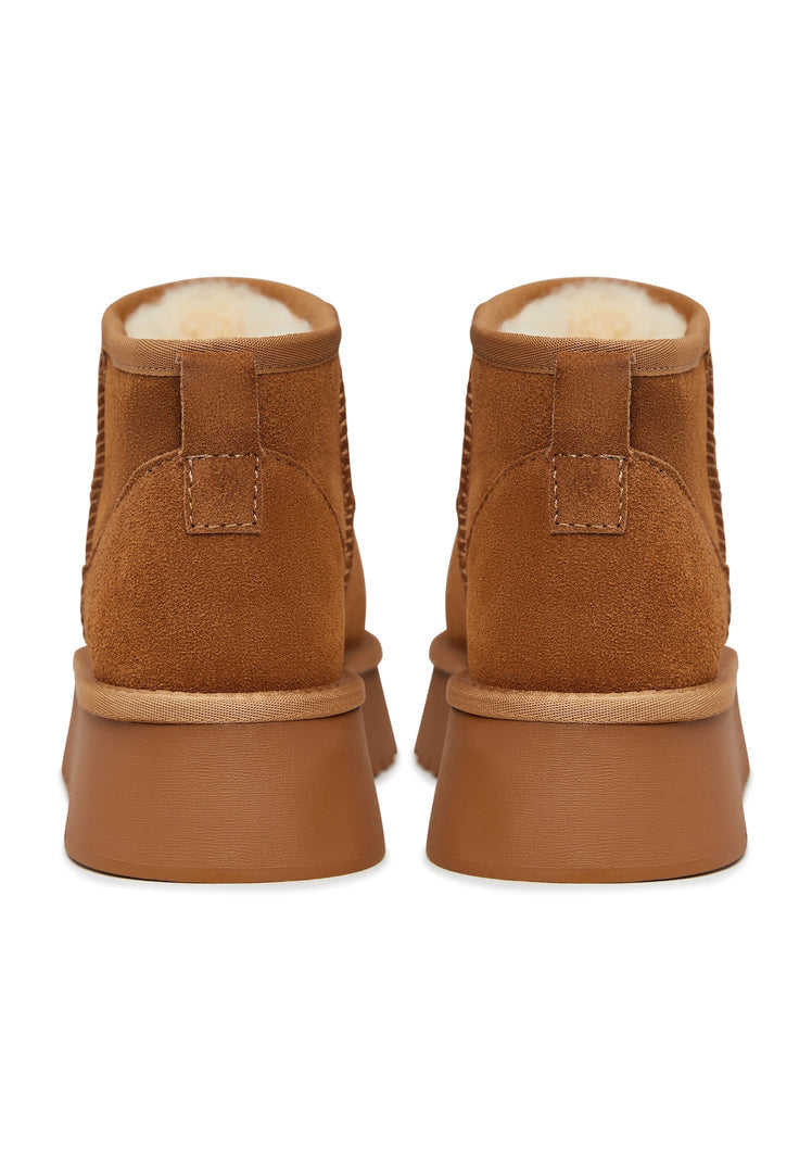 A stylish pair of brown suede platform winter boots, perfect for adding a trendy touch to your winter fashion wardrobe.