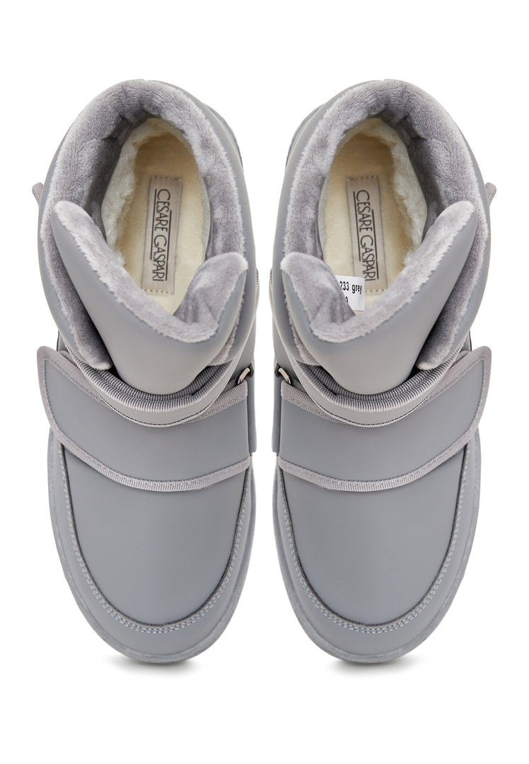 High-Top Winter Boots with Velcro Straps - Grey