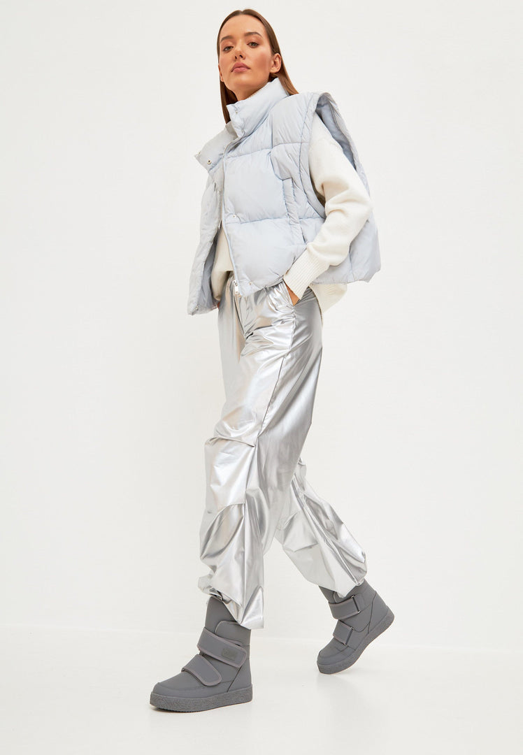 High-Top Winter Boots with Velcro Straps - Grey