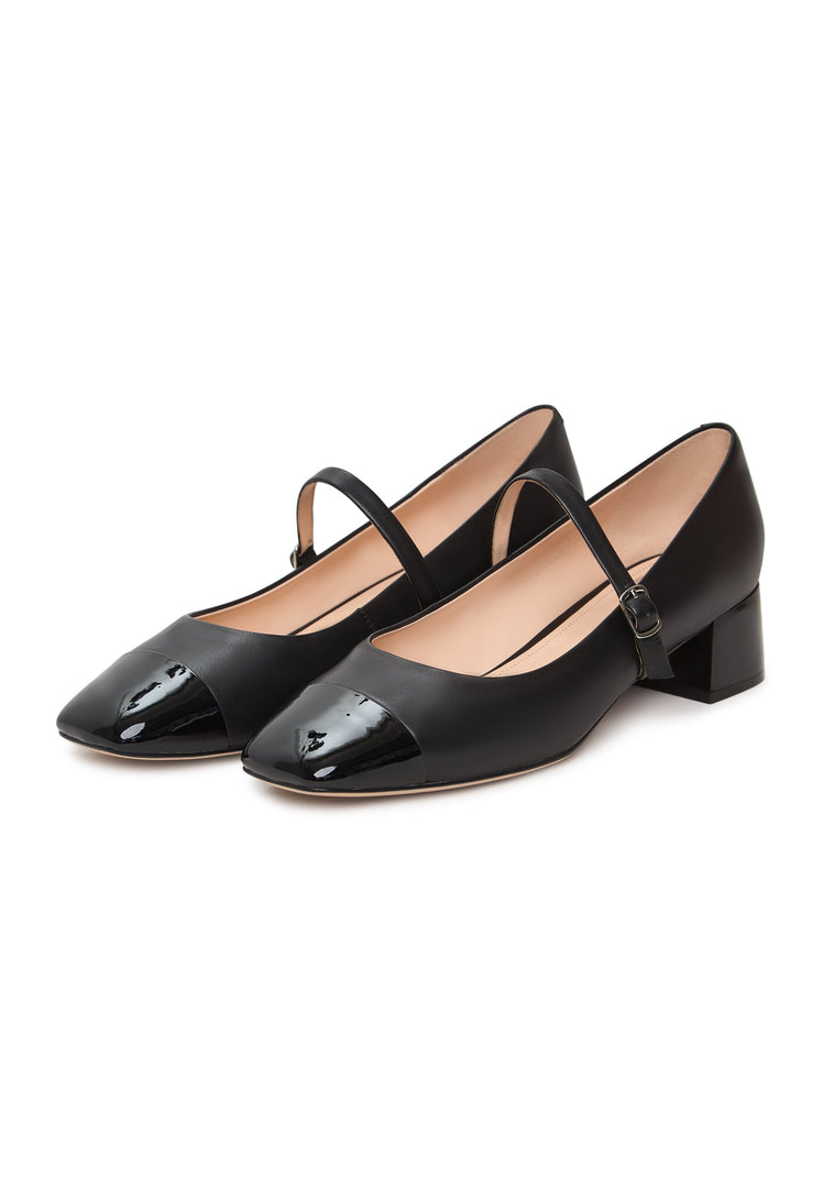 A pair of elegant black Mary Jane heels, also known as pumps, featuring the classic Briar style.