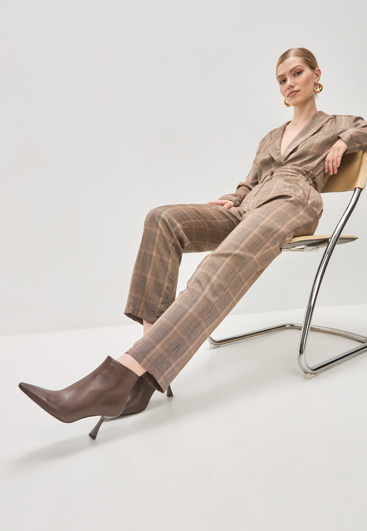A close-up image of brown Amy stiletto heel ankle boots, a stylish choice for women in search of high heel ankle boots.