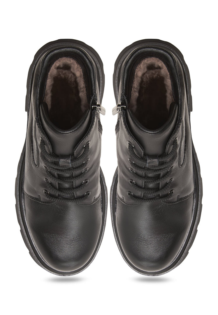 Hochhackige Plateau-Stiefeletten aus Leder Freya - Schwarz