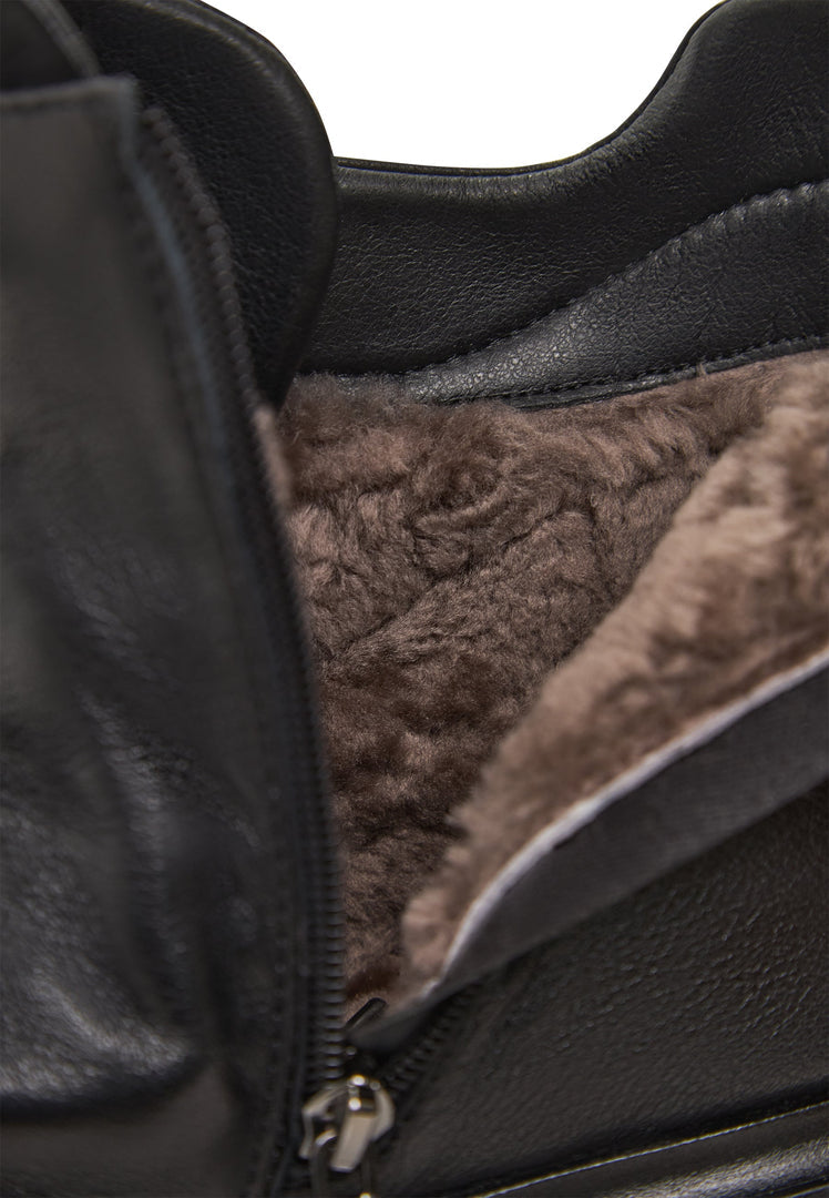 Hochhackige Plateau-Stiefeletten aus Leder Freya - Schwarz