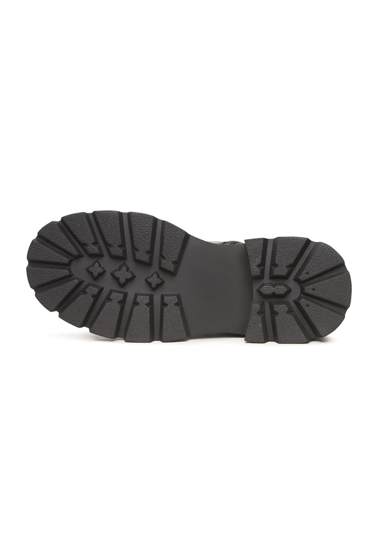 Hochhackige Plateau-Stiefeletten aus Leder Freya - Schwarz