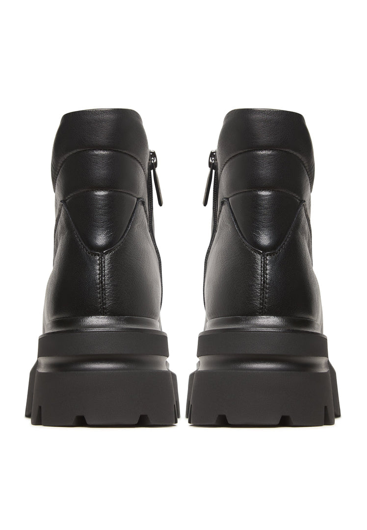 Hochhackige Plateau-Stiefeletten aus Leder Freya - Schwarz