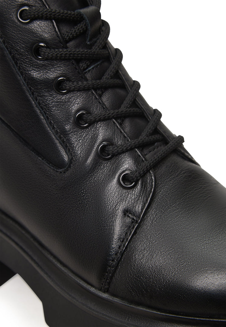 Hochhackige Plateau-Stiefeletten aus Leder Freya - Schwarz