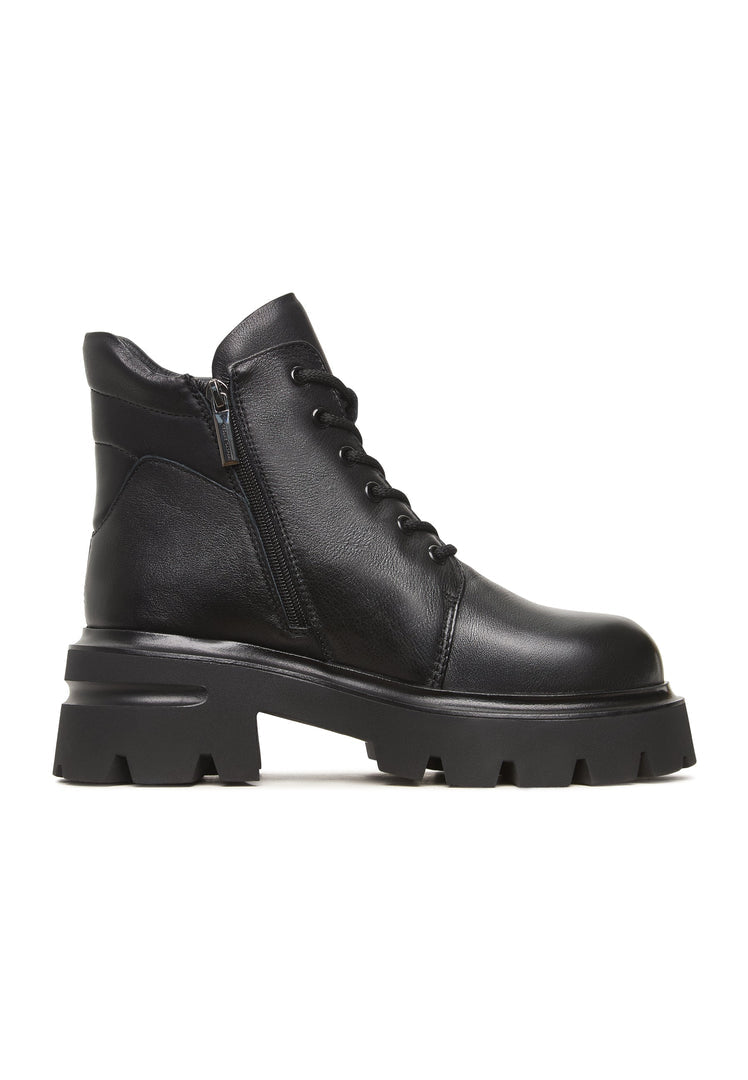 Hochhackige Plateau-Stiefeletten aus Leder Freya - Schwarz