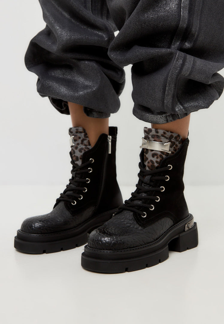 Klassische Leder Plateau-Stiefeletten Luna - Schwarzes Wildleder