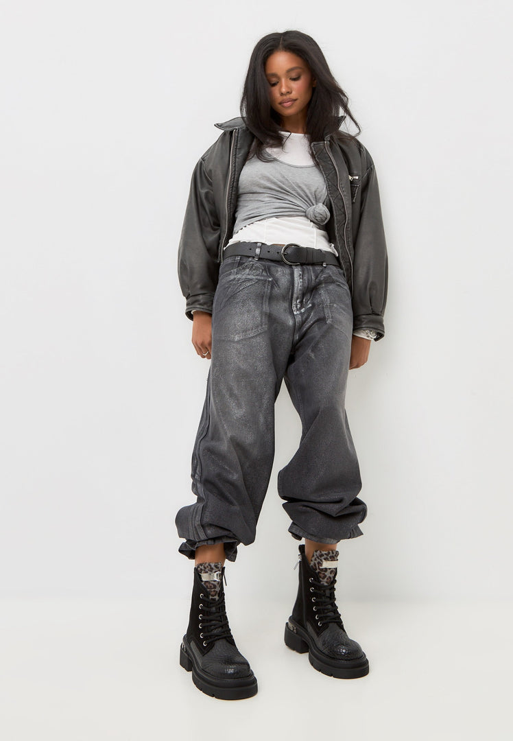 Klassische Leder Plateau-Stiefeletten Luna - Schwarzes Wildleder