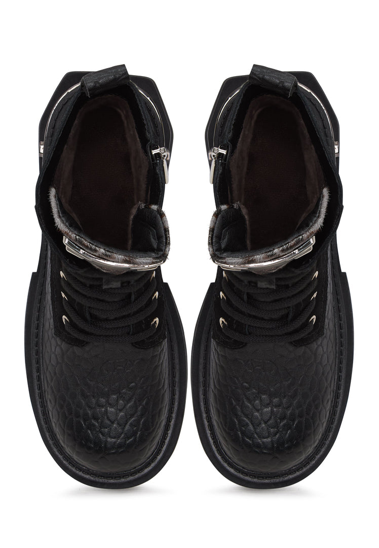 Klassische Leder Plateau-Stiefeletten Luna - Schwarzes Wildleder