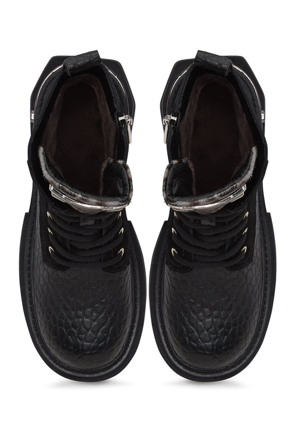 Classic Leather Platform Ankle Boots Luna - Black Suede