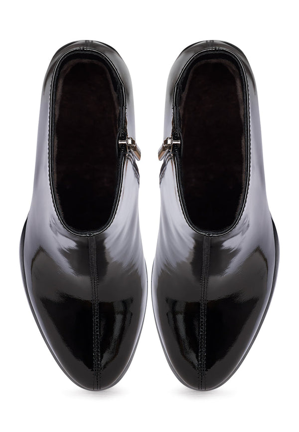 Soft Leather Heel Boots Ella - Patent Black