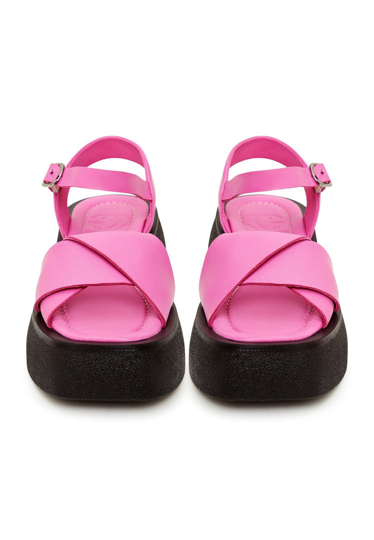 Leather Platform Sandals - Fuchsia