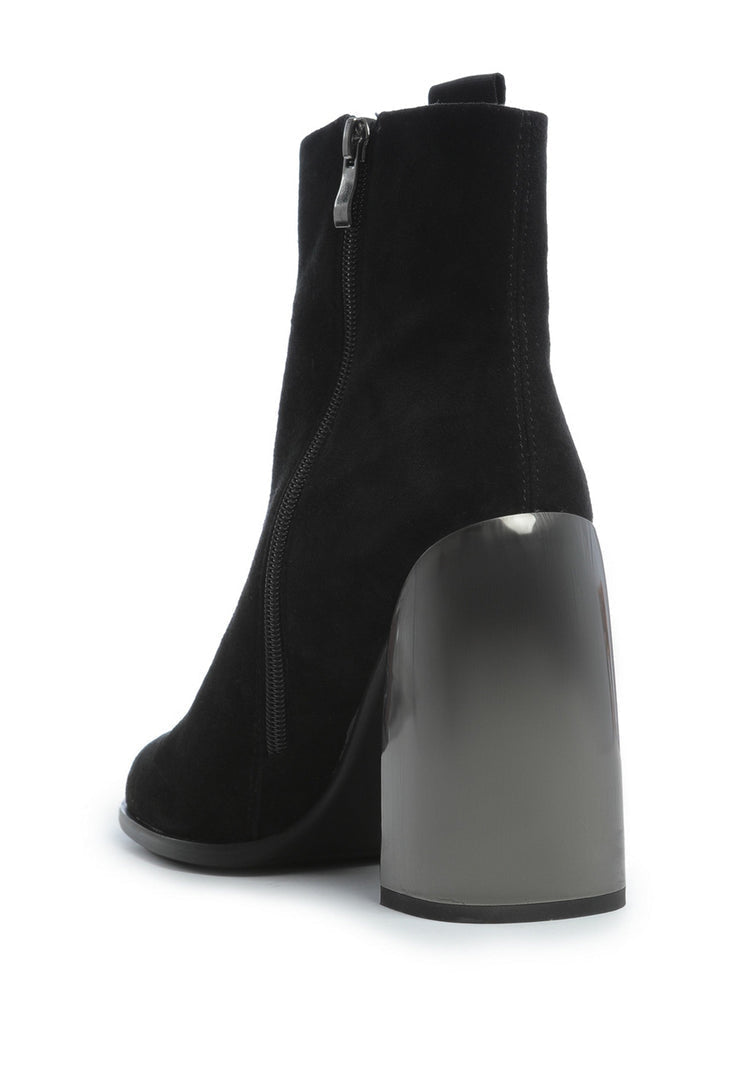 A stylish pair of black suede ankle boots with a square heel, perfect for women who want to elevate their look with chic suede square heel boots.