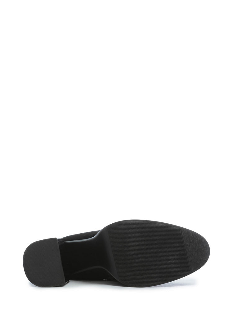 Stylish black suede square heel ankle boots for women