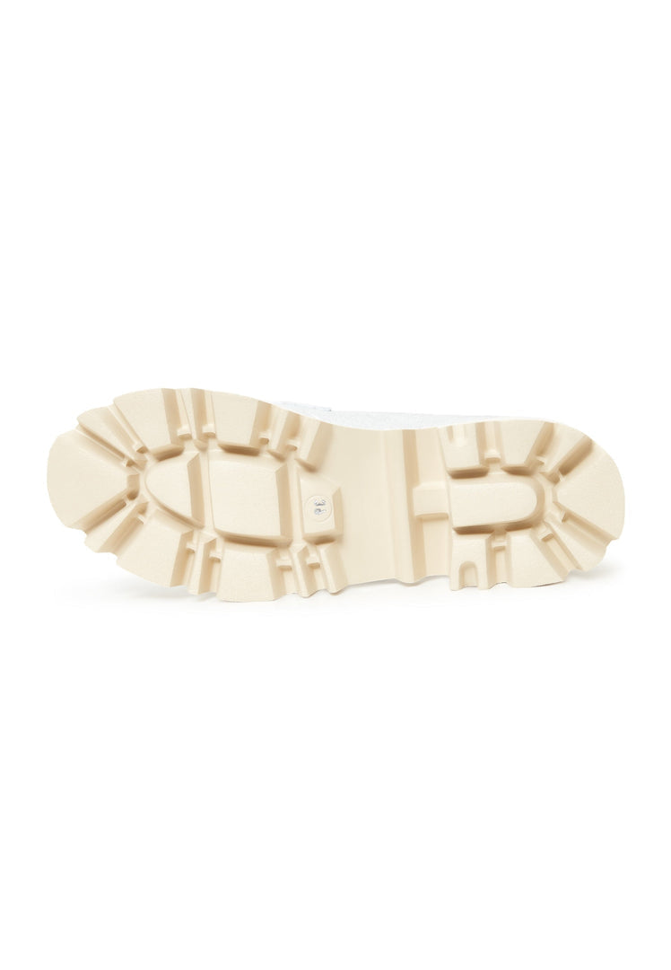 A stylish pair of chunky silver platform loafers, the perfect fashion statement for women.