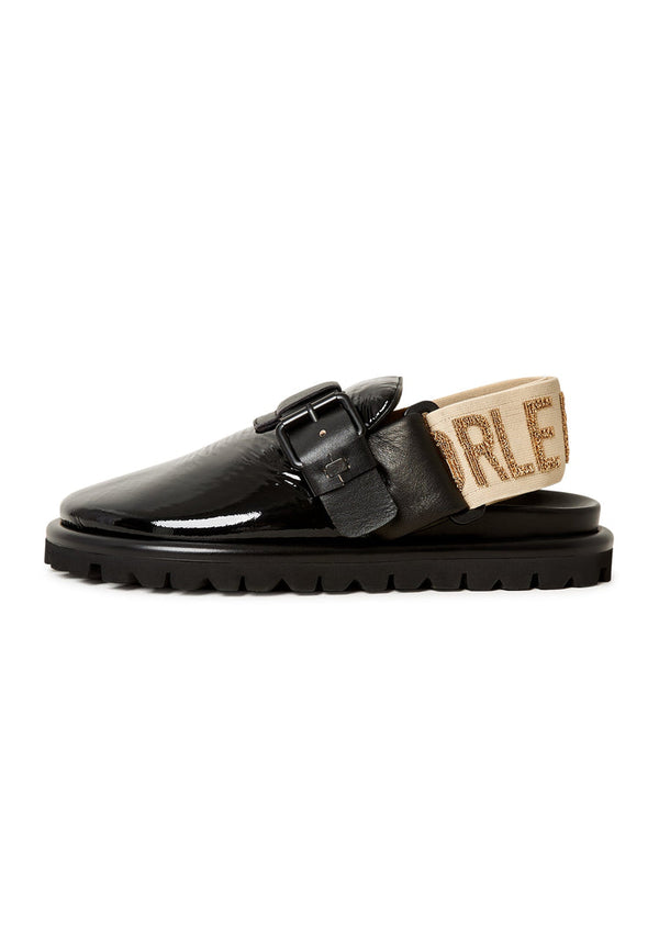 Platform Slingback Slippers Renata - Black Patent Leather Black