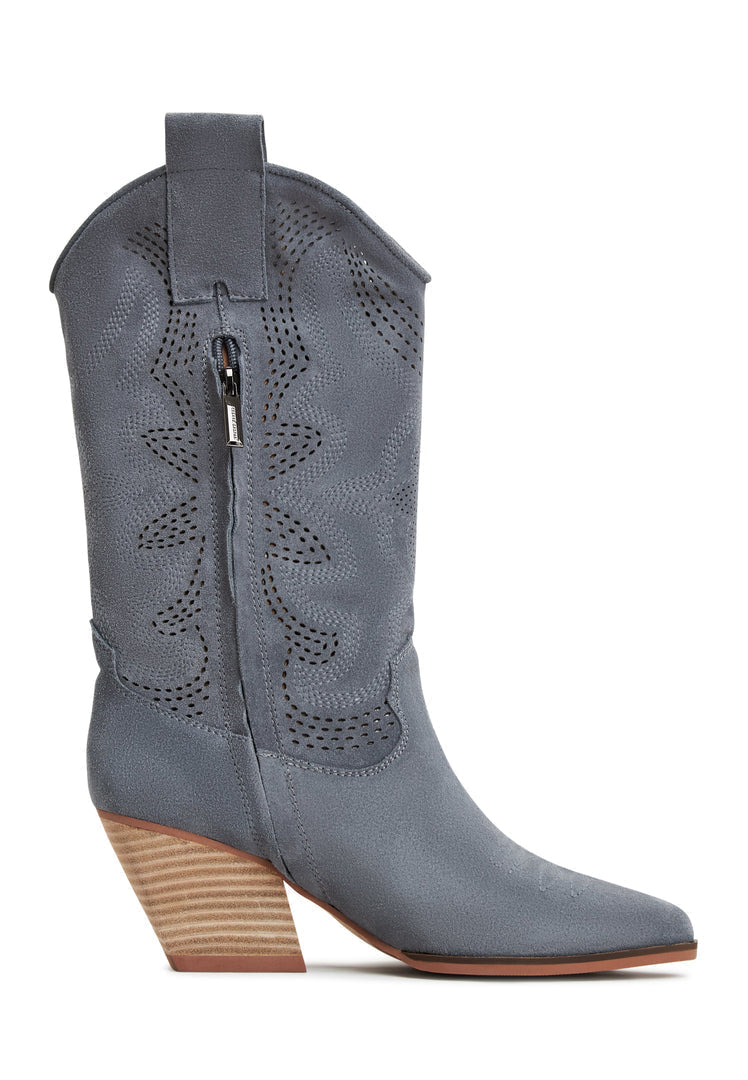 A stylish pair of women's Mariana Grey Suede Cowboy Boots perfect for adding a Western touch to your outfit.