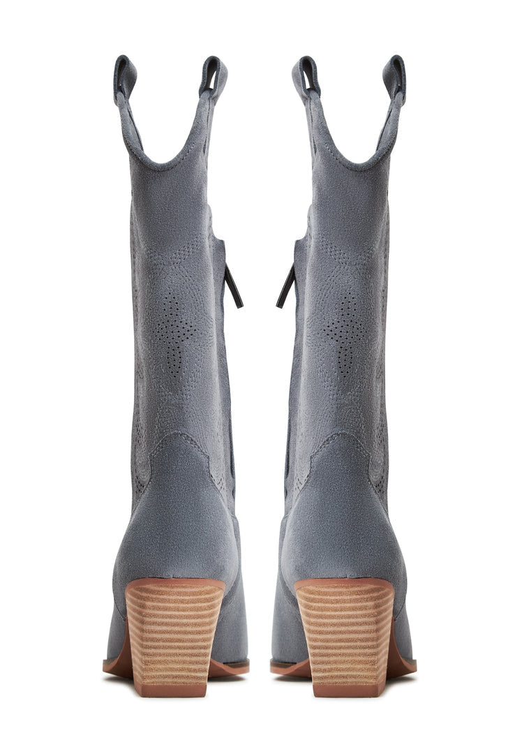 A stylish pair of women's Mariana Grey Suede Cowboy Boots, perfect for adding a touch of western flair to any outfit.