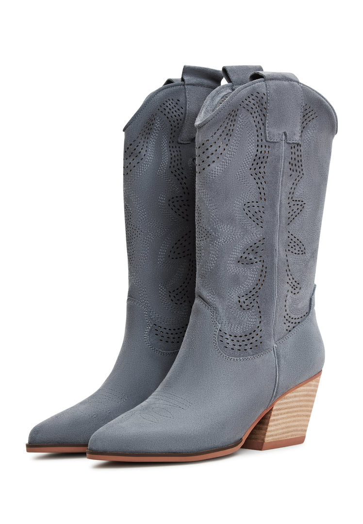 A stylish pair of Mariana Grey suede cowboy boots - the perfect addition to any woman's western boot collection.