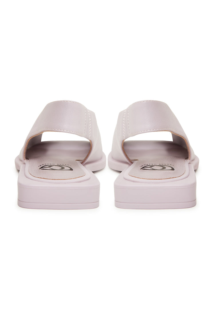 A pair of stylish violet women's flat sole sandals, perfect for summer and the beach.