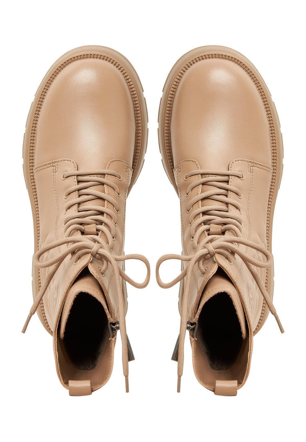 Leather Platform Ankle Boots - Beige